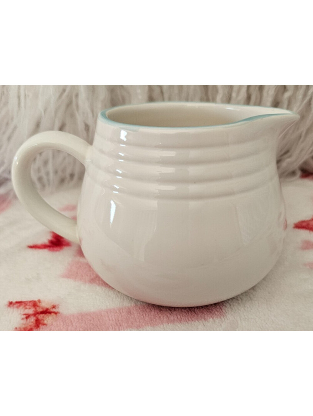 Vintage Mervyn's Stoneware Creamer White Ceramic Japan Handle Glossy 3" Tall
